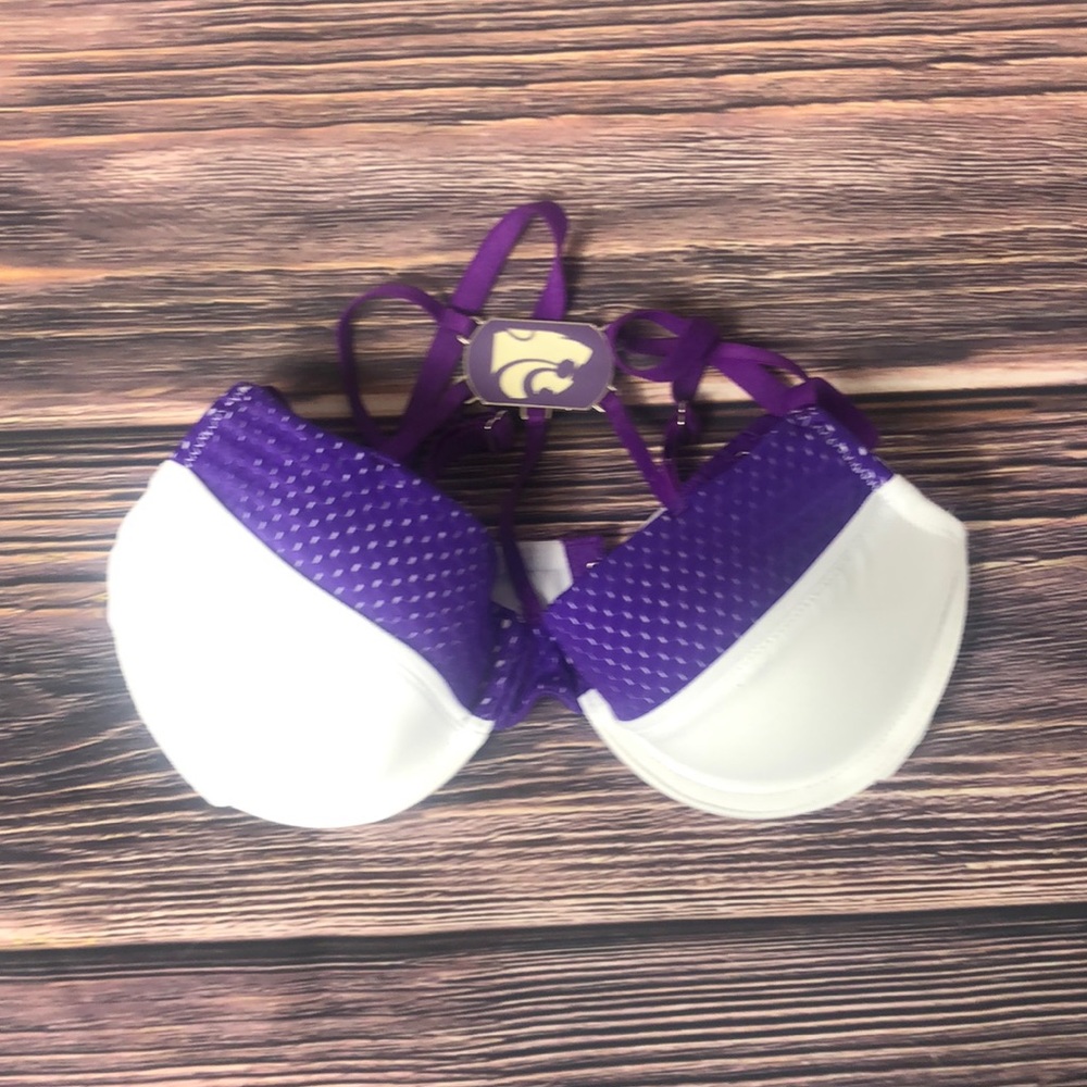 NUYU Kansas State University Wildcats KSU Purple White Bra NEW Womens